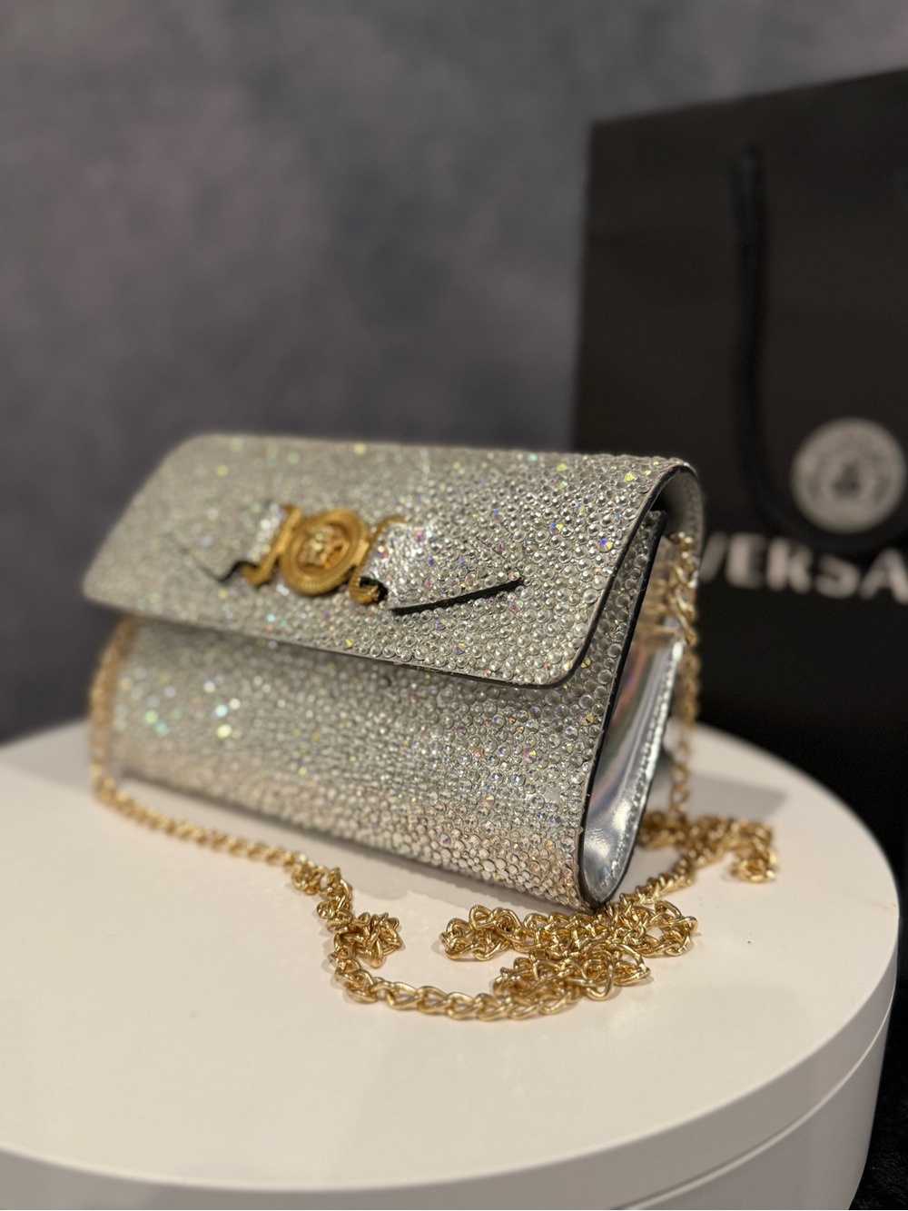 Versace La Medusa Crystal Mini Crossbody Shoulder Clutch Bag Mixed Metals - Picture 6 of 14